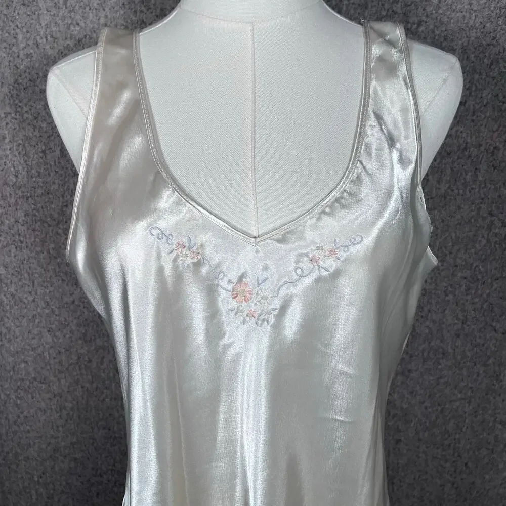 VTG Dainty Coquette Faux Silk Slip Dress Night Gown Erika Taylor Women's Size L